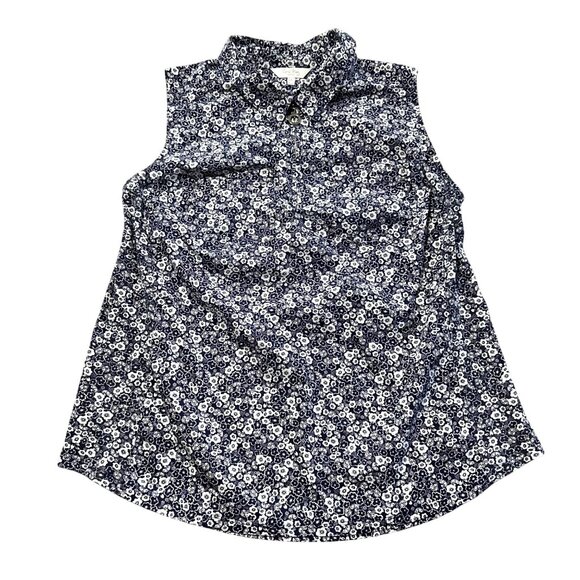 Coral Bay Womens Sleeveless Floral Button-Up Blouse 1X Navy & White - Picture 1 of 9